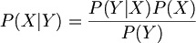 $$ P(X|Y) = \frac{P(Y|X) P(X)}{P(Y)} $$