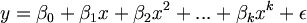 $$ y=\beta_0 + \beta_1 x + \beta_2 x^2 + ... + \beta_k x^k + \epsilon $$